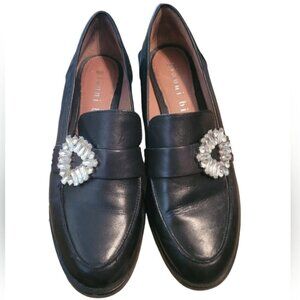 Gianni Bini SZ 8.5 Black leather loafer jewel detail edgy modern unique